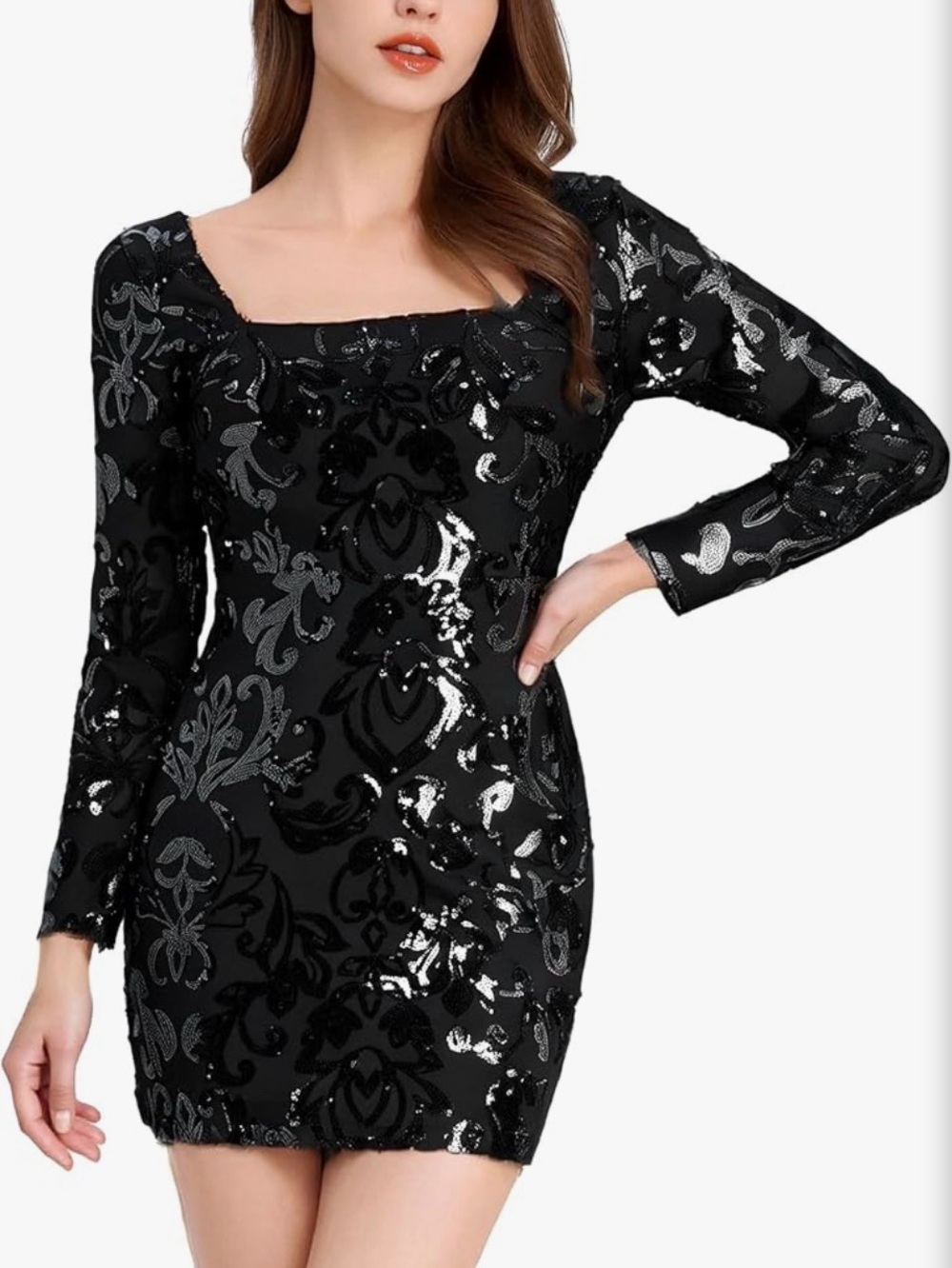 NWT size medium black sequined bodycon long sleeve mini dress